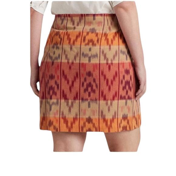 Lauren Ralph Lauren True Wrap Skirt Above Knee Geo Motif Ruffle Ikat Fall NEW 20 - Picture 2 of 11